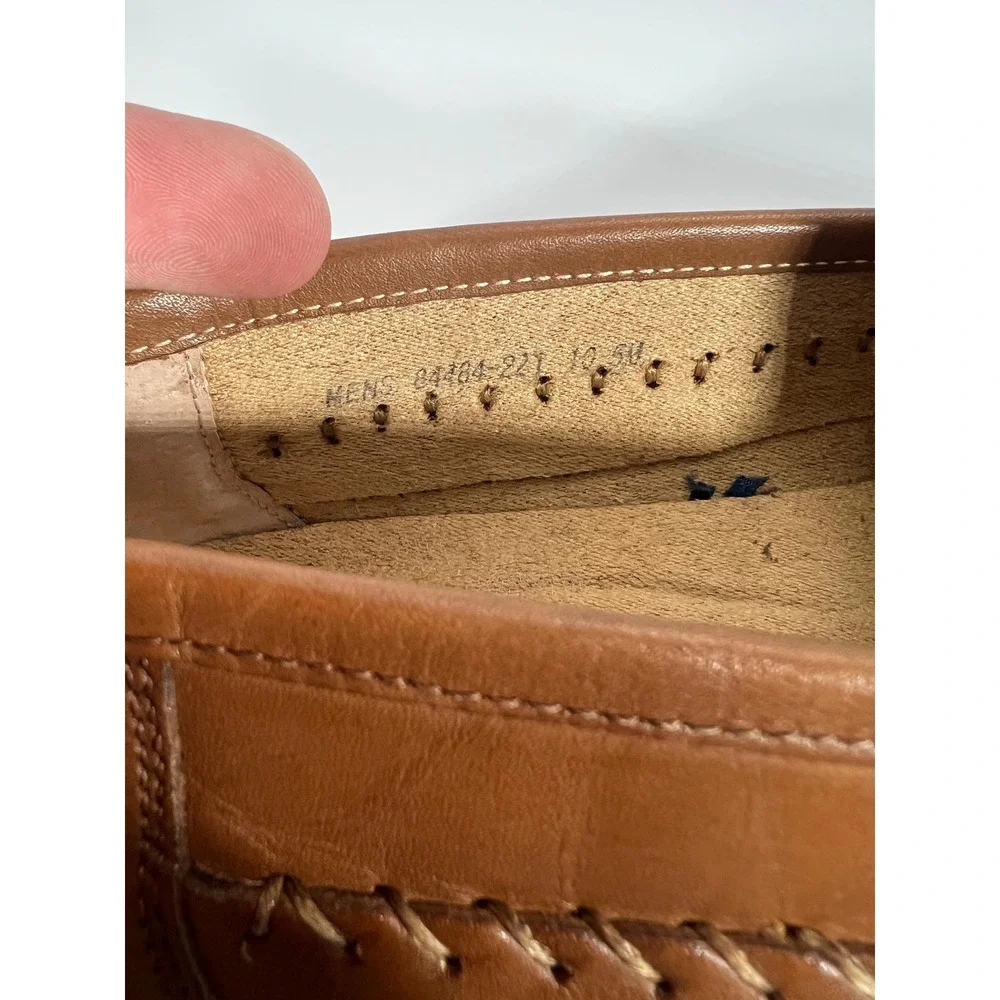 Nunn Bush Mens Cognac Brown Woven Leather Tassel Loafers Size 10.5 M